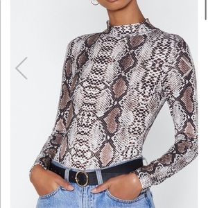 Snake print turtleneck long sleeve bodysuit